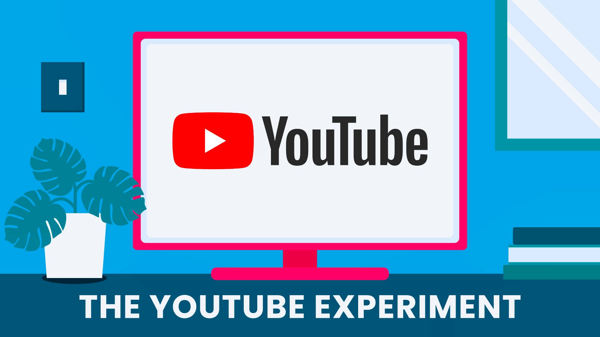 A TV with the YouTube logo on it. Below it sits the content title, and to the left of the TV is a potted plant and a light switch above.